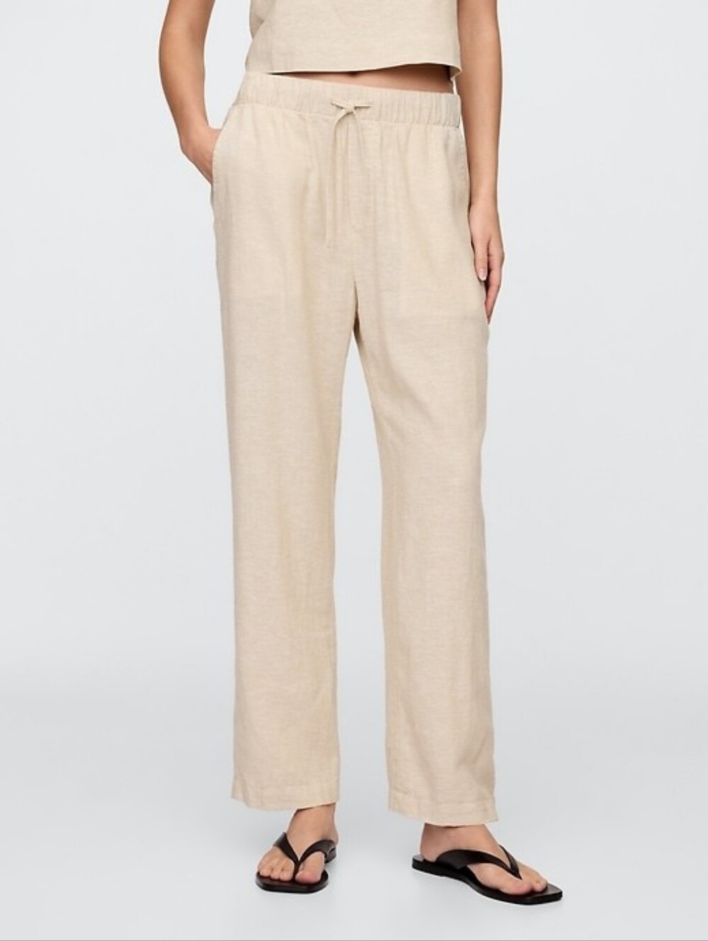GAP Mid Rise Easy Linen-Blend Pants Size XS, Color Flax Linen, Elastic Waistband